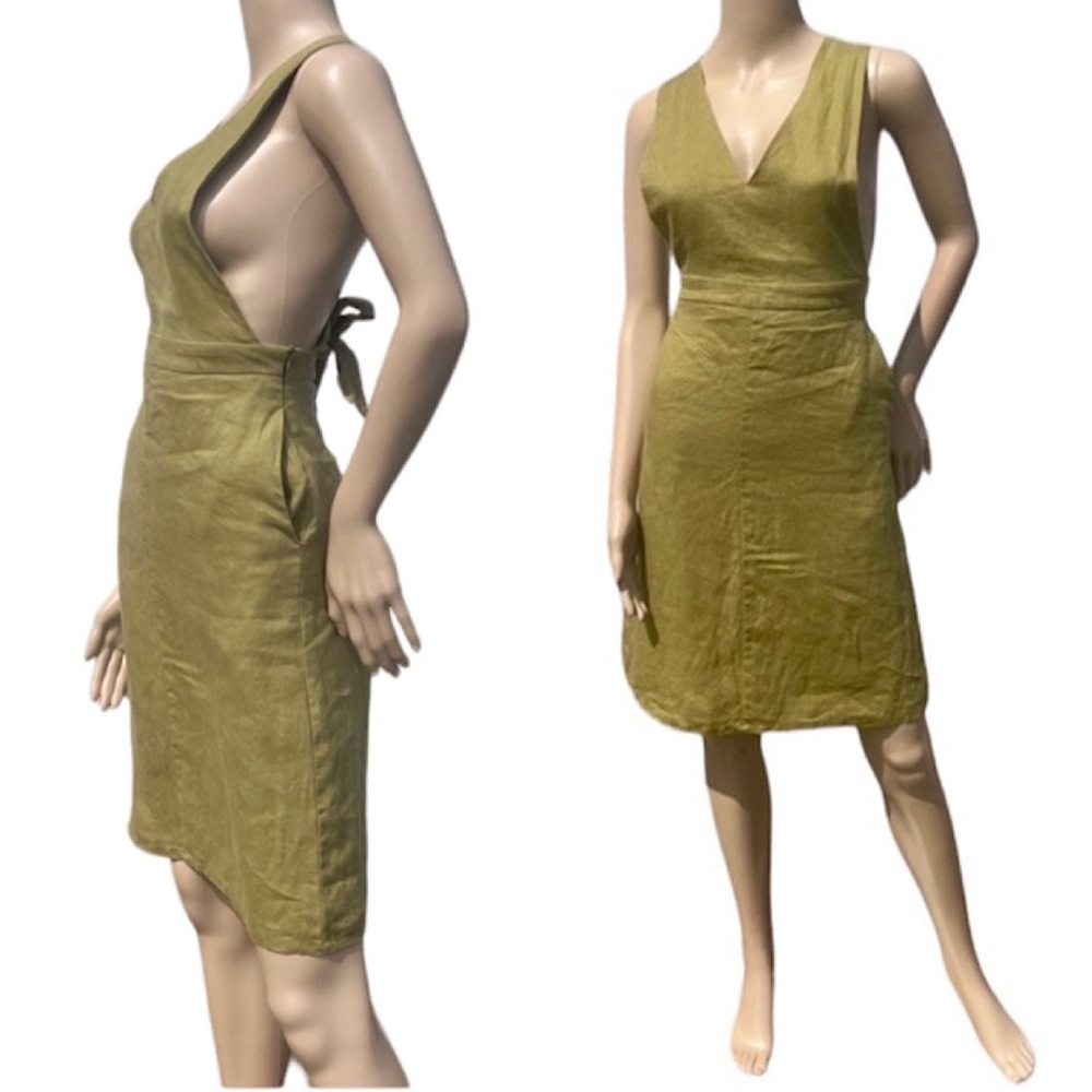 Pando Grove Linen Deep V Halter Apron Dress! EUC!